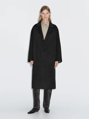 Długi Płaszcz Z Mieszanki Wełny - Czarny - - Massimo Dutti - Kobieta