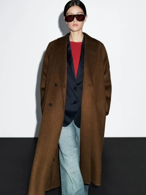Długi Płaszcz Z Mieszanki Wełny - Karmelowy - - Massimo Dutti - Kobieta