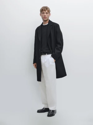 Długi Płaszcz Z Mieszanki Wełny Z Kołnierzem Z Klapami - Czarny - - Massimo Dutti - Mężczyzna