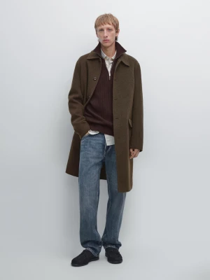 Długi Płaszcz Z Mieszanki Wełny - Zielony - - Massimo Dutti - Mężczyzna