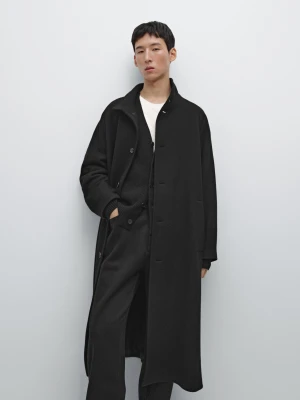 Długi Płaszcz Z Wysokim Kołnierzem Ze 100% Wełny - Czarny - - Massimo Dutti - Mężczyzna