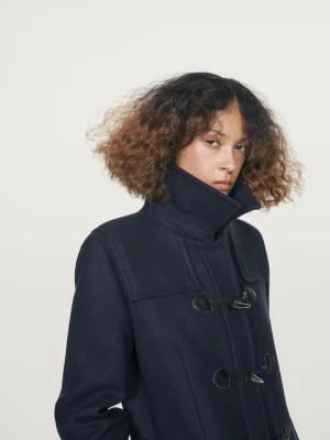 Długi Płaszcz Zapinany Na Kołki - Granatowy - - Massimo Dutti - Kobieta