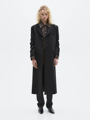 Długi Płaszcz Ze 100% Wełny − Limited - Czarny - - Massimo Dutti - Kobieta