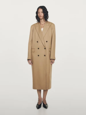 Długi Płaszcz Ze 100% Wełny - Wielbłądzi - - Massimo Dutti - Kobieta