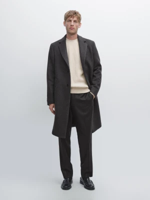 Długi Płaszcz Ze 100% Wełny Z Kołnierzem Z Klapami - Brudnoszary - - Massimo Dutti - Mężczyzna