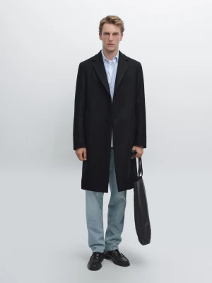Długi Płaszcz Ze 100% Wełny Z Kołnierzem Z Klapami - Granatowy - - Massimo Dutti - Mężczyzna