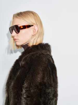 Długi Płaszcz Ze Skóry - Brązowy - - Massimo Dutti - Female