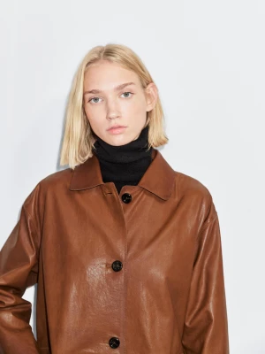 Długi Płaszcz Ze Skóry Nappa - Wielbłądzi - - Massimo Dutti - Kobieta