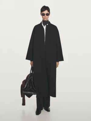 Długi Płaszcz Ze Stójką - Czarny - - Massimo Dutti - Kobieta
