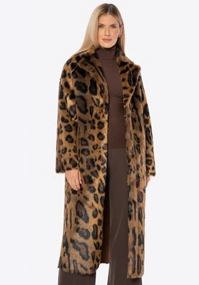 Długi płaszcz ze sztucznego futra w panterkę brązowy Wittchen