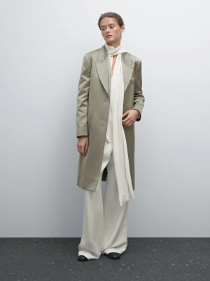 Długi Satynowy Płaszcz − Studio - Jasnozielony - - Massimo Dutti - Kobieta