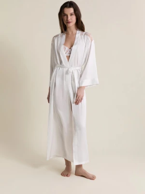 Długi satynowy szlafrok z paskiem Etam