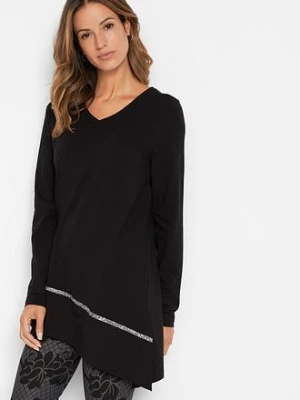 Zdjęcie produktu Długi shirt w asymetrycznym fasonie z brokatowym połyskiem BonPrix czarny