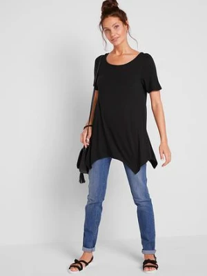 Długi shirt z dłuższymi bokami, krótki rękaw bonprix