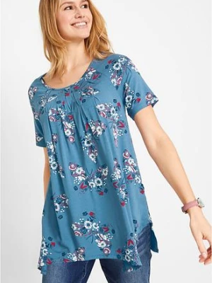 Długi shirt z dłuższymi bokami, krótki rękaw bonprix