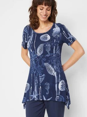 Długi shirt z miękkiego materiału z wiskozą BonPrix niebieski