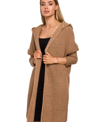 Długi sweter damski kardigan oversize z kapturem beżowy Polskie swetry