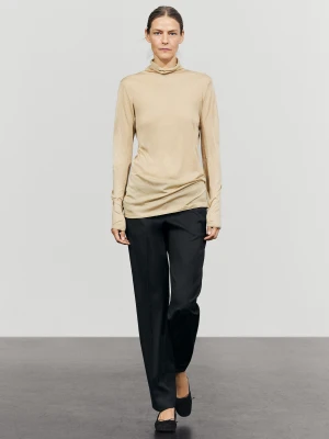 Długi Sweter, Golf, 100% Jedwab - Jasny Beż - Massimo Dutti - Female