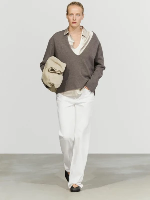 Długi Sweter Z Detalami Przy Dekolcie - Szary Mysi - Massimo Dutti - Female
