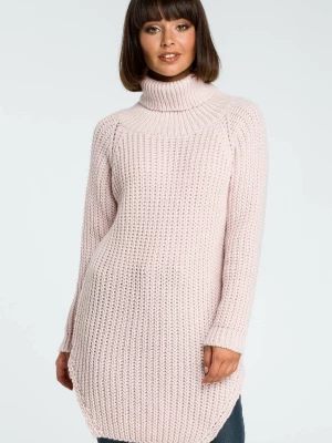 Długi sweter z golfem - różowy Merg