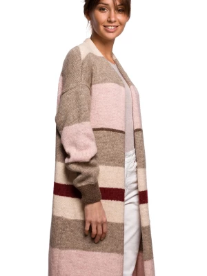 Długi sweter z w paski kolorowy kardigan z wełną bez zapięcia Polskie swetry