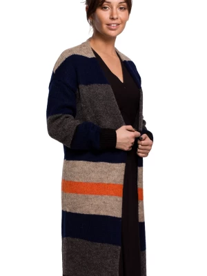 Długi sweter z w paski kolorowy kardigan z wełną bez zapięcia Polskie swetry
