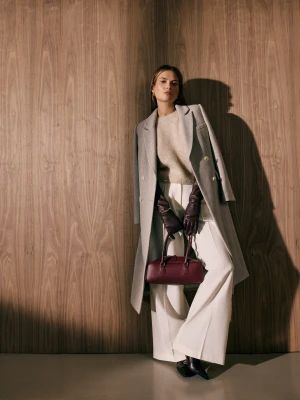 Długi szary płaszcz  z wełną TARANKO