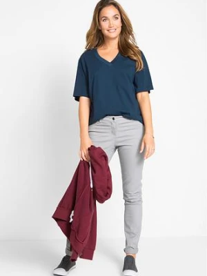 Długi szeroki shirt z dekoltem w szpic (5 sztuk), krótki rękaw bonprix