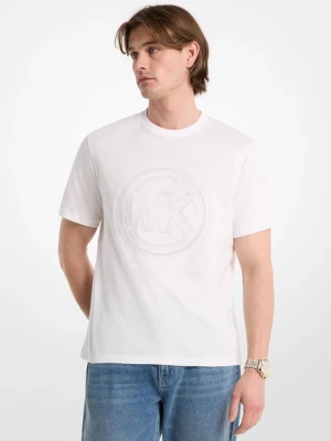 Długi T-shirt z bawełnianego dżerseju z ozdobnym logo Michael Kors BIAŁY (Biały)