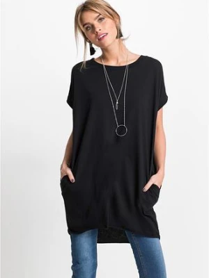 Długi T-shirt z czystej bawełny BonPrix czarny