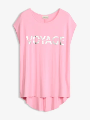 Długi T-shirt z mieszanki wiskozy BonPrix różowy