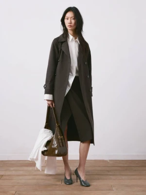 Długi trencz dwurzędowy czekoladowy - Kobieta - - MANGO