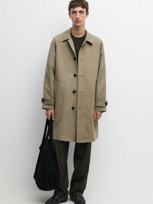 Długi Trencz Oversize Ze 100% Bawełny - Szarobrązowy - Massimo Dutti - Male