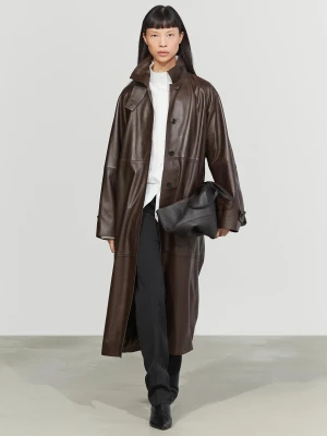 Długi Trencz: Skóra Nappa - Czekoladowy - Massimo Dutti - Female