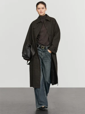 Długi Trencz W Kratę 100% Bawełna - Brązowy - Massimo Dutti - Female