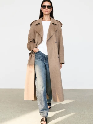 Długi Trencz Z Mieszanki Wełny - Szary Mysi - Massimo Dutti - Female
