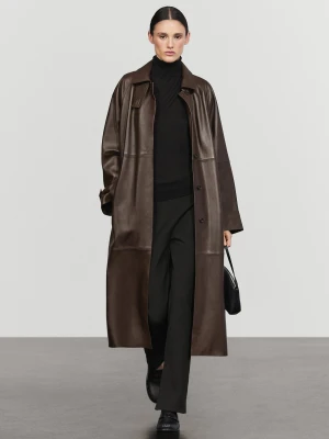 Długi Trencz Z Owczej Skóry I Zamszu - Czekoladowy - Massimo Dutti - Female