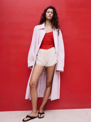 Długi trencz z paskiem różowy - Kobieta - - MANGO