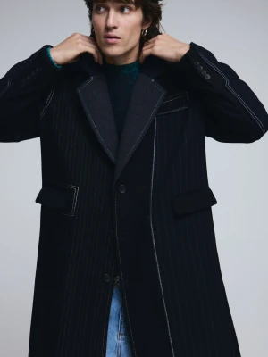 Długi wełniany płaszcz w paski Desigual