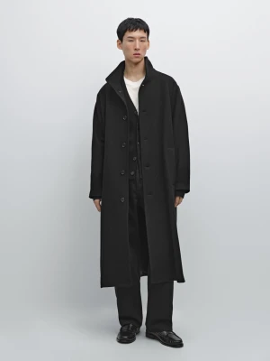 Długi Wełniany Płaszcz Z Wysokim Kołnierzem - Czarny - - Massimo Dutti - Mężczyzna