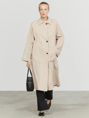 Długi, Zwiewny Trencz - Beżowy - Massimo Dutti - Female