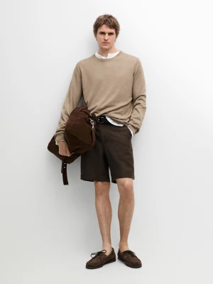 Długie Bermudy Lniane Total Look - Brązowy - - Massimo Dutti - Mężczyzna