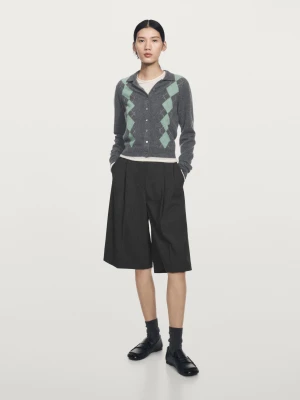 Długie Bermudy Z Mieszanki Wełny Z Zakładkami - Ciemnoszary - - Massimo Dutti - Kobieta