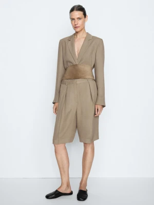 Długie Bermudy Z Zakładkami - Studio - Popielaty - Massimo Dutti - Female