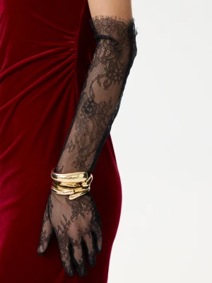 Długie czarne rękawiczki z eleganckiej koronki TARANKO