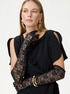 Długie czarne rękawiczki z koronki TARANKO