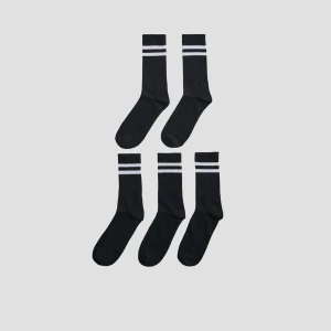 Długie czarne skarpetki z białymi paskami 5-pak House