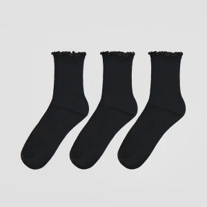 Długie czarne skarpetki z ozdobnym falującym brzegiem 2-pak House