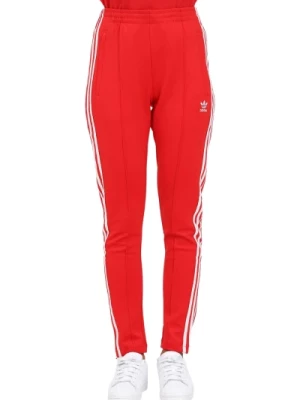 Długie czerwone spodnie dla kobiet z 3 paskami Adidas Originals
