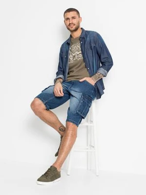 Długie dżinsowe bermudy bojówki, relaxed fit bonprix